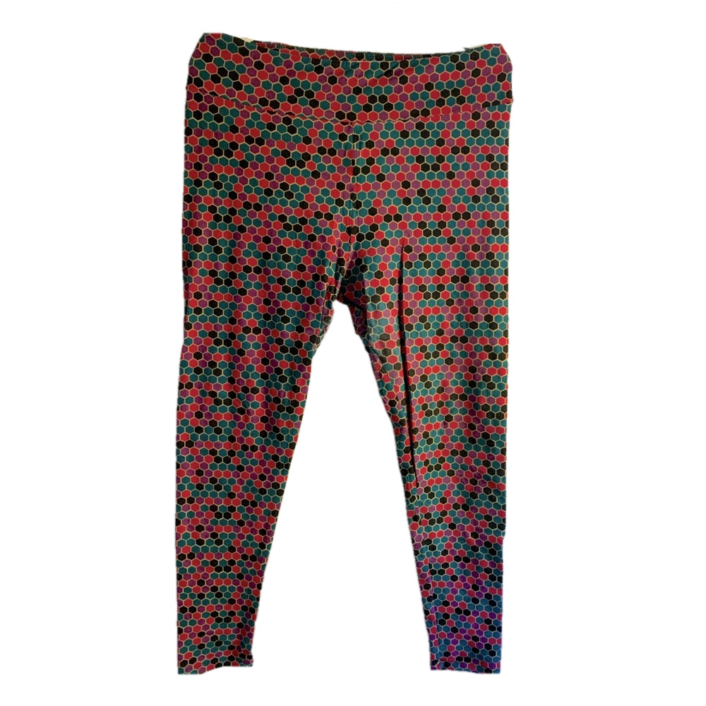 LuLaRoe TC Honeycomb Geometric Leggings Multicolor Buttery Soft Plus Size